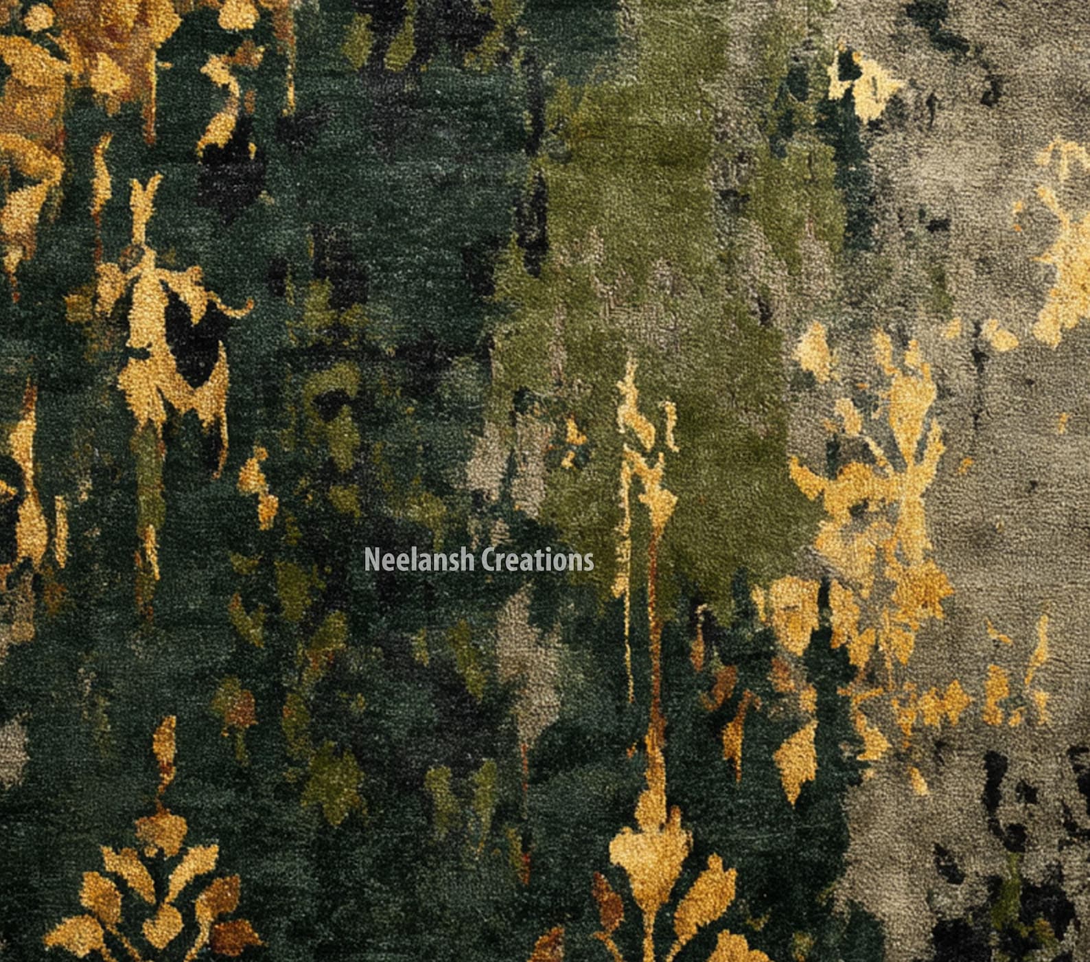 Handknotted Abstract Area Rug 9x12 Green Gray Gold Modern Living Room ...