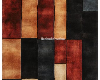 Handmade Wool Area Rug 8x10 Colorful Striped Bedroom Rug Soft Durable Floor Decor