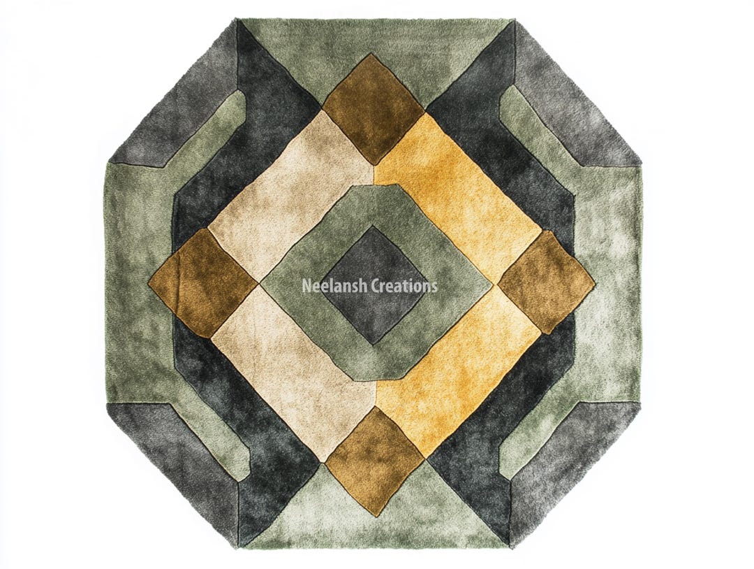 Modern Grey Octagon Wool Rug – Geometric Area Rug, 4x4 - Etsy