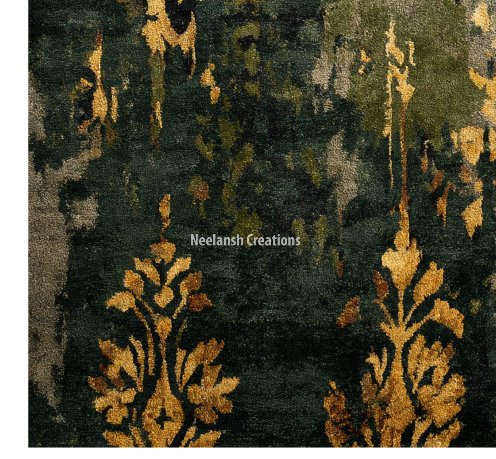 Handknotted Abstract Area Rug 9x12 Green Gray Gold Modern Living Room ...