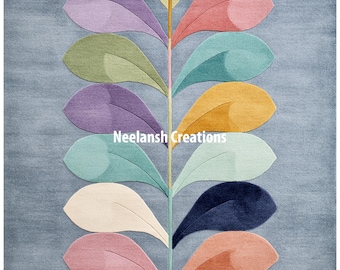 Handmade Wool Area Rug 8x10 – Modern Botanical Floral Design