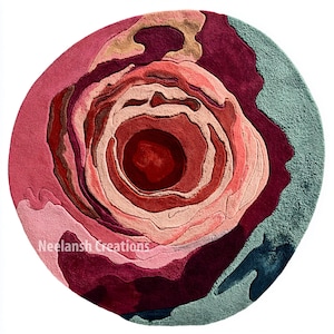 Modern Wool Round Area Rug 8x8 Handmade Soft Durable Contemporary Floor Carpet for Living Room Bedroom Home Decor