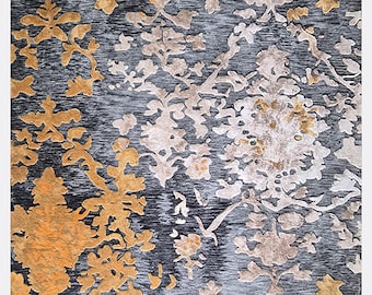 Handmade Wool Area Rug 8x11 ft, Abstract Floral Carpet