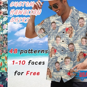 Custom Men&#39;s Hawaiian Shirt Personalized Aloha Shirt with Photo Tropical Short Sleeve Button Down Beach Shirt Gift for Him Vacation Outfit