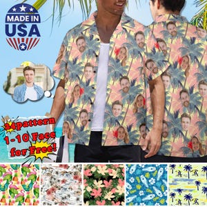 Custom Men&#39;s Hawaiian Shirt Tropical Short Sleeve Button Down Personalized Beachwear Unique Vacation Outfit Luau Party Gift for Him