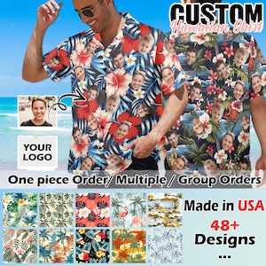 Custom Hawaiian Shirt with Face/Photo Custom Hawaiian Shirt with Logo Custom Men Full Print Hawaiian Shirt Custom Men Hawaiian Button Shirt