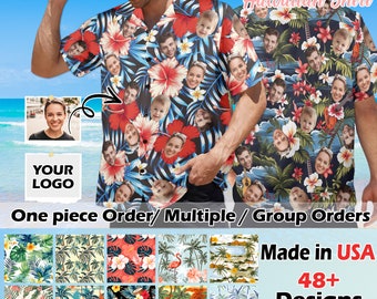 Custom Hawaiian Shirt with Face/Photo Custom Hawaiian Shirt with Logo Custom Men Full Print Hawaiian Shirt Custom Men Hawaiian Button Shirt