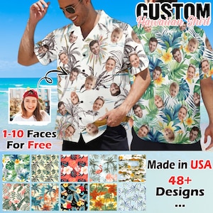 Custom Face Hawaiian Shirts Personalized Men Hawaiian Button Up Shirts Custom Face Shirts Summer Gifts Anniversary/Birthday/Vacation Gifts
