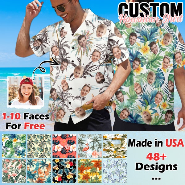 Custom Face Hawaiian Shirts Personalized Men Hawaiian Button Up Shirts Custom Face Shirts Summer Gifts Anniversary/Birthday/Vacation Gifts