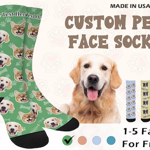 Custom Pet Face Socks Personalized Pet Dad Gift Christmas Gift Customized Cute Dog Cat Face Socks Dog Photo Socks Funny Socks Pet Lover Gift