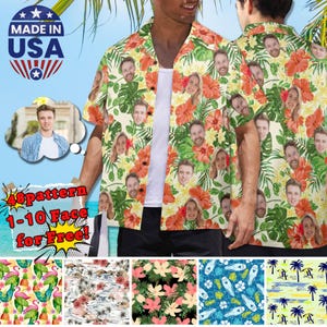 Custom Men&#39;s Hawaiian Shirt – Add Photo Logo Text Personalized Tropical Short Sleeve for Beach Vacation Party Gift for Him Summer Essentials