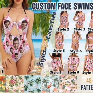Women&#39;s Custom Face Swimsuits, Personalized Bikini Sets, Women&#39;s Custom Swimsuits, Women&#39;s One-Piece Swimsuits, Bachelorette Party Favors