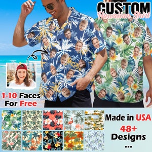 Custom Men Face Hawaiian Shirts Custom Photo Hawaiian Button Up Shirts Custom Beach Shirts Personalized Hawaiian Shirt Vacation/Party Gifts