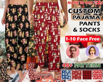 Christmas Face Pajama Pants For Men Women Custom Xmas Pajama Pants Personalized Pyjama Pants Photo Face Printed Long Pajama Pants Funny Gift