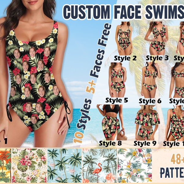 1-10 Faces Custom Women's Swimsuits Custom Bikini Swimsuits Face on Bathing Suit Personalized Womens Swimsuits Bikini Sets Summer Beach Gift