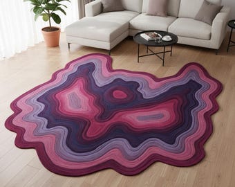Purple Irregular Agate Wool Rug, Hand Tufted Unique Area Rugs for Living Room