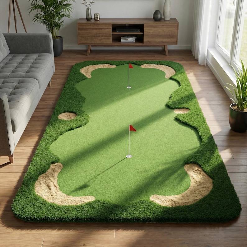 Golf Ramp Rug Green Grass Hand Tufted Rug, Modern Golf Course Wool Rugs for Living ...