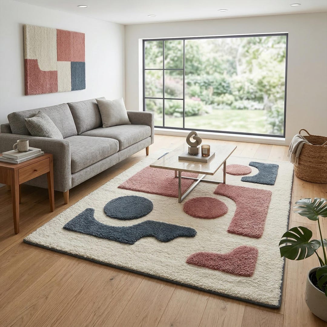 Cream Hand Tufted Wool Rug, Deco Floating Dusty Rose Slate Area Rug - Etsy