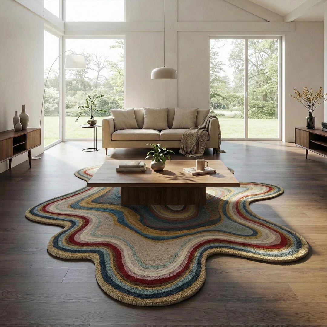 Hand Tufted Rug | Irregular Abstract Wool Living Room Carpet 8x10 ...