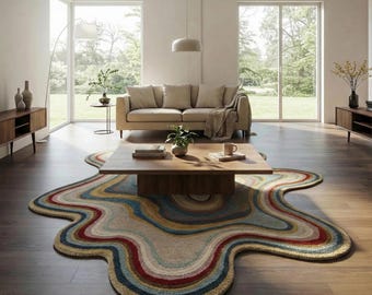 Hand Tufted Rug | Irregular Abstract Wool Living Room Carpet 8x10 Custom Modern Area Decor