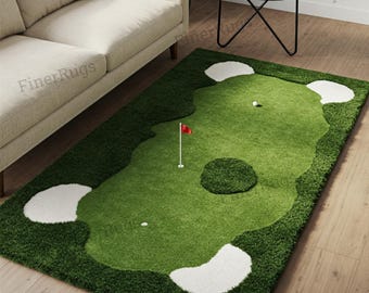 Dark Green Golf Course Wool Rug, 3d Modern Hand Tufted Area Rugs