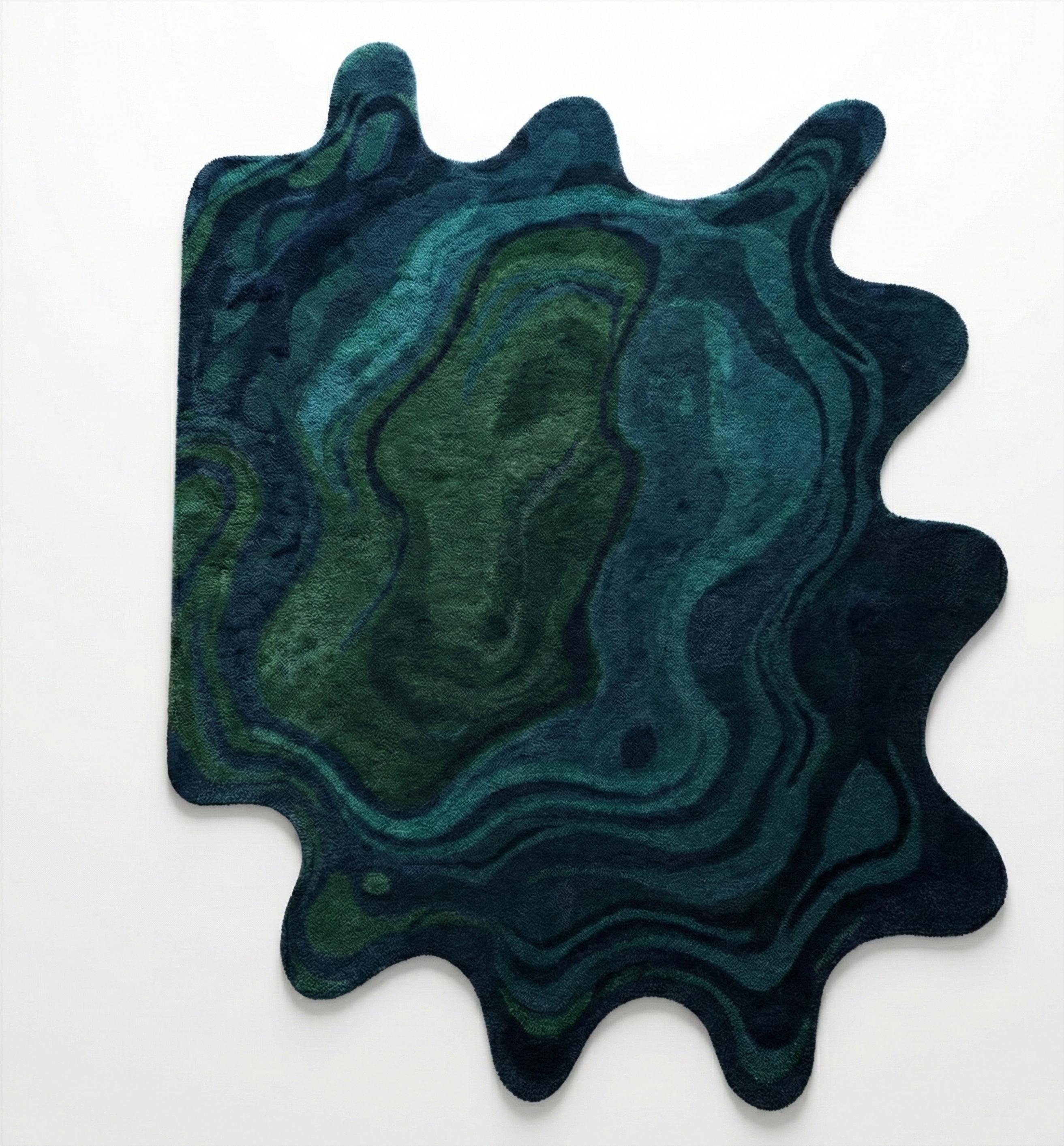 Irregular Blue Green Hand Tufted Wool Rug, Modern Abstract Area Rugs ...