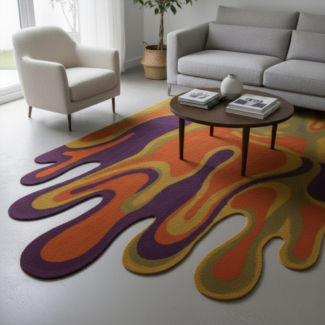 Undulating Small Rugs Colorful Irregular Hand Tufted Wool Rug, Abstract Melting Custom Area ...