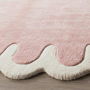 Blush Pink off White Scalloped Wool Rugs, Abstract Hand Tufted Living ...