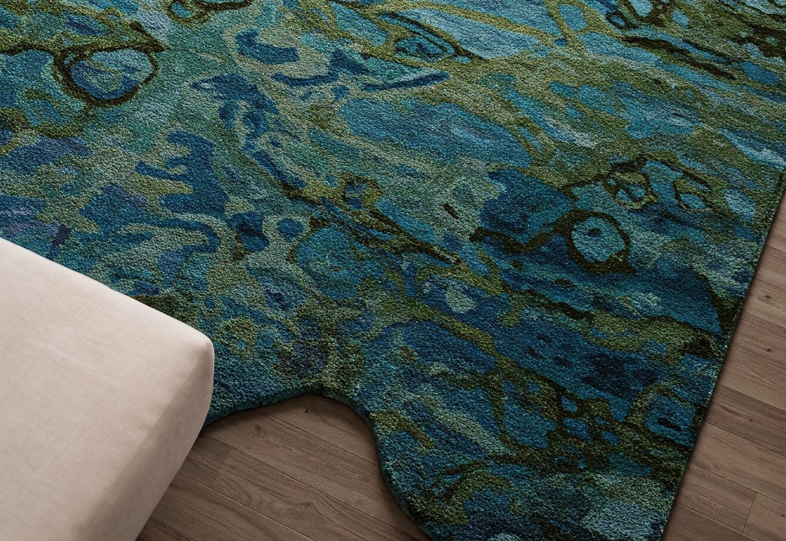 Blue Green Irregular Wool Rug, Abstract Hand Tufted 8x10 Area Rugs for ...
