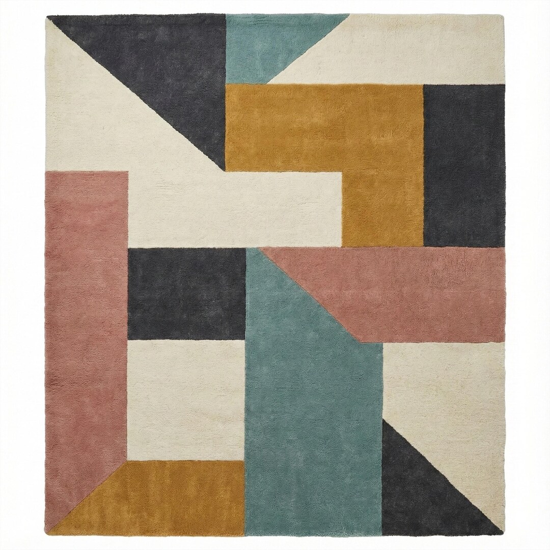 Colorful Geometric Hand Tufted Wool Rug, Mid Century Modern Area Living ...