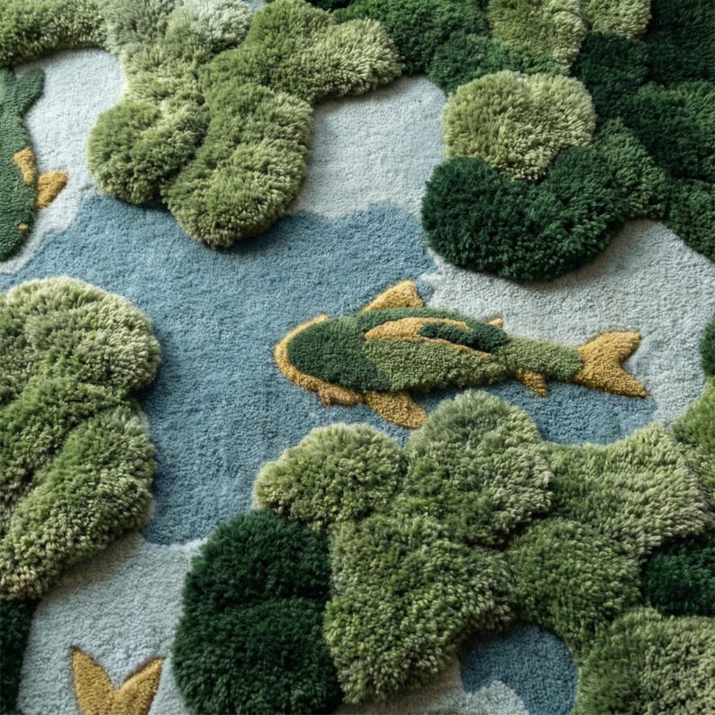 Moss Koi Fish Wool Rug, Hand Tufted 3D Pond Nature Area Rugs - Etsy ...