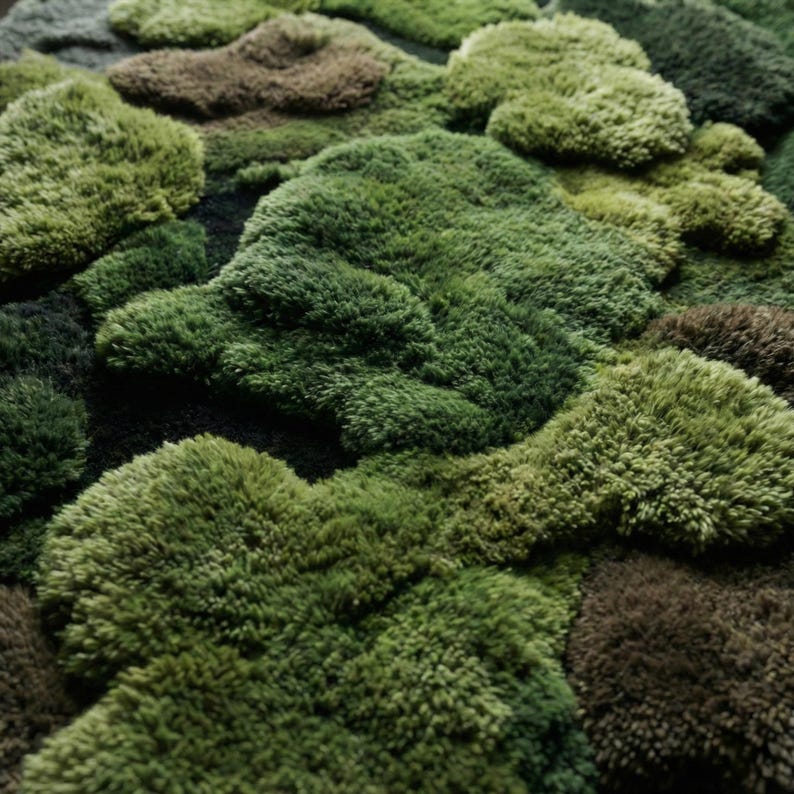 Moss Green Abstract Wool Rug, Irregular Hand Tufted 3d Forest Nature ...
