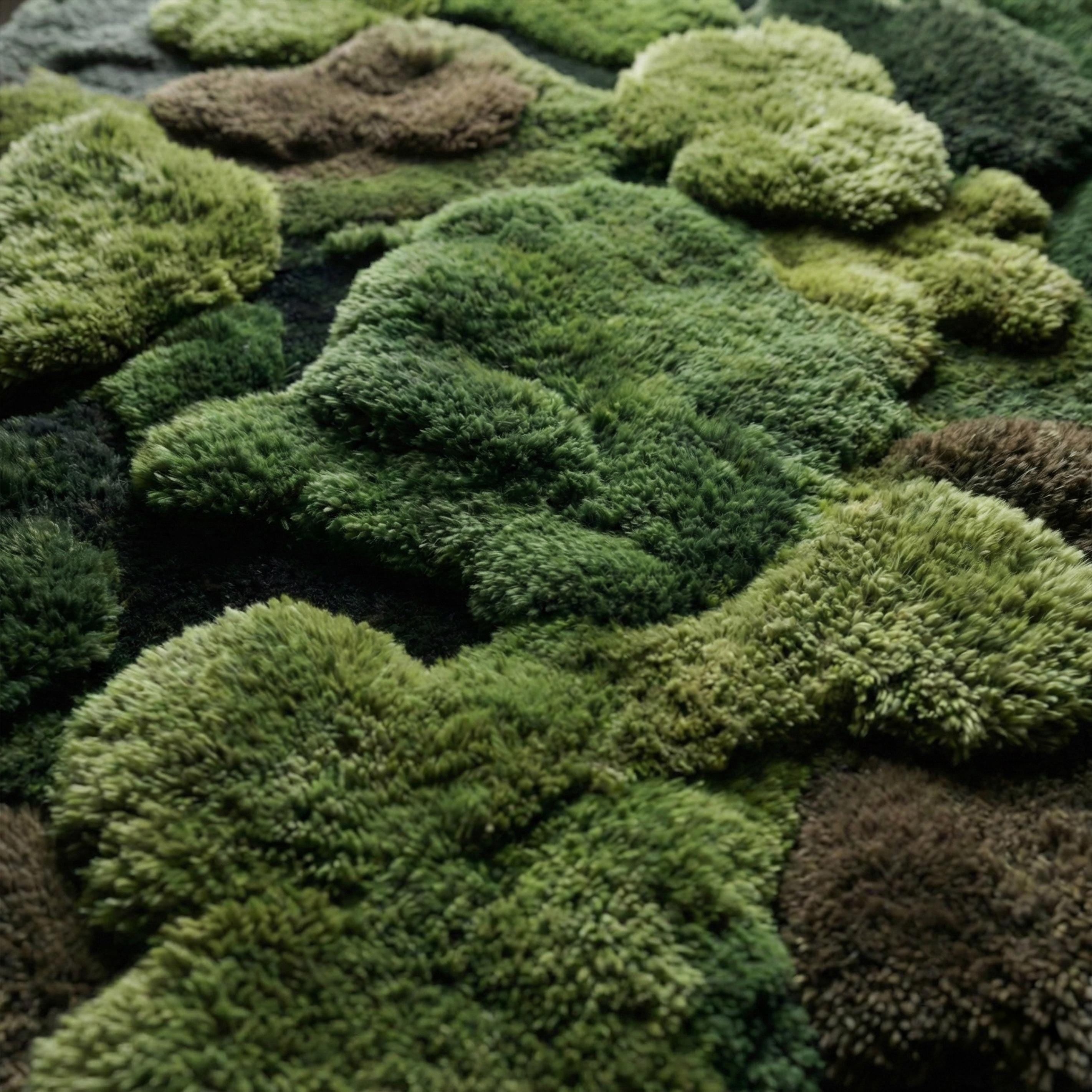 Moss Green Abstract Wool Rug, Irregular Hand Tufted 3d Forest Nature ...