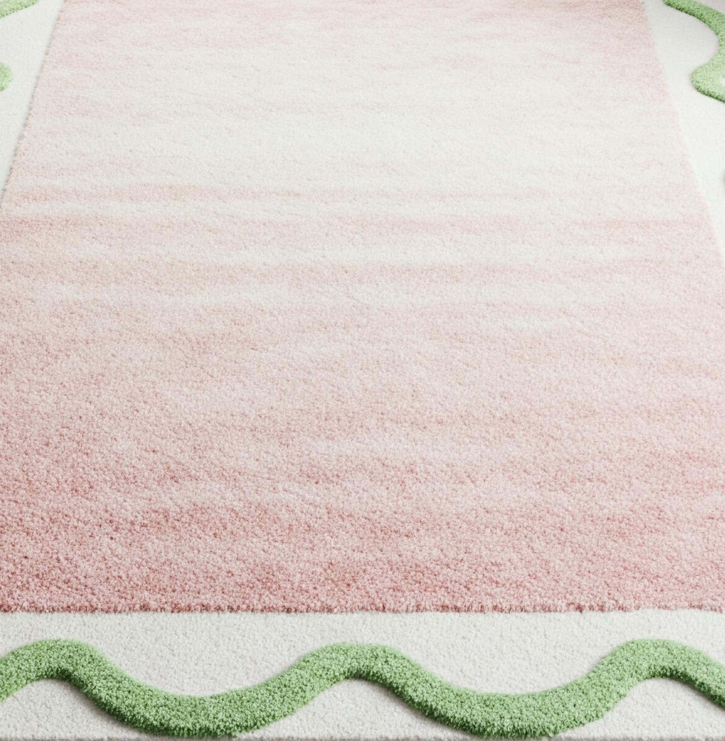Pink And Green Shell Rug Pink Green Wavy Wool Rug, Abstract Hand Tufted Custom Area Rugs - Etsy