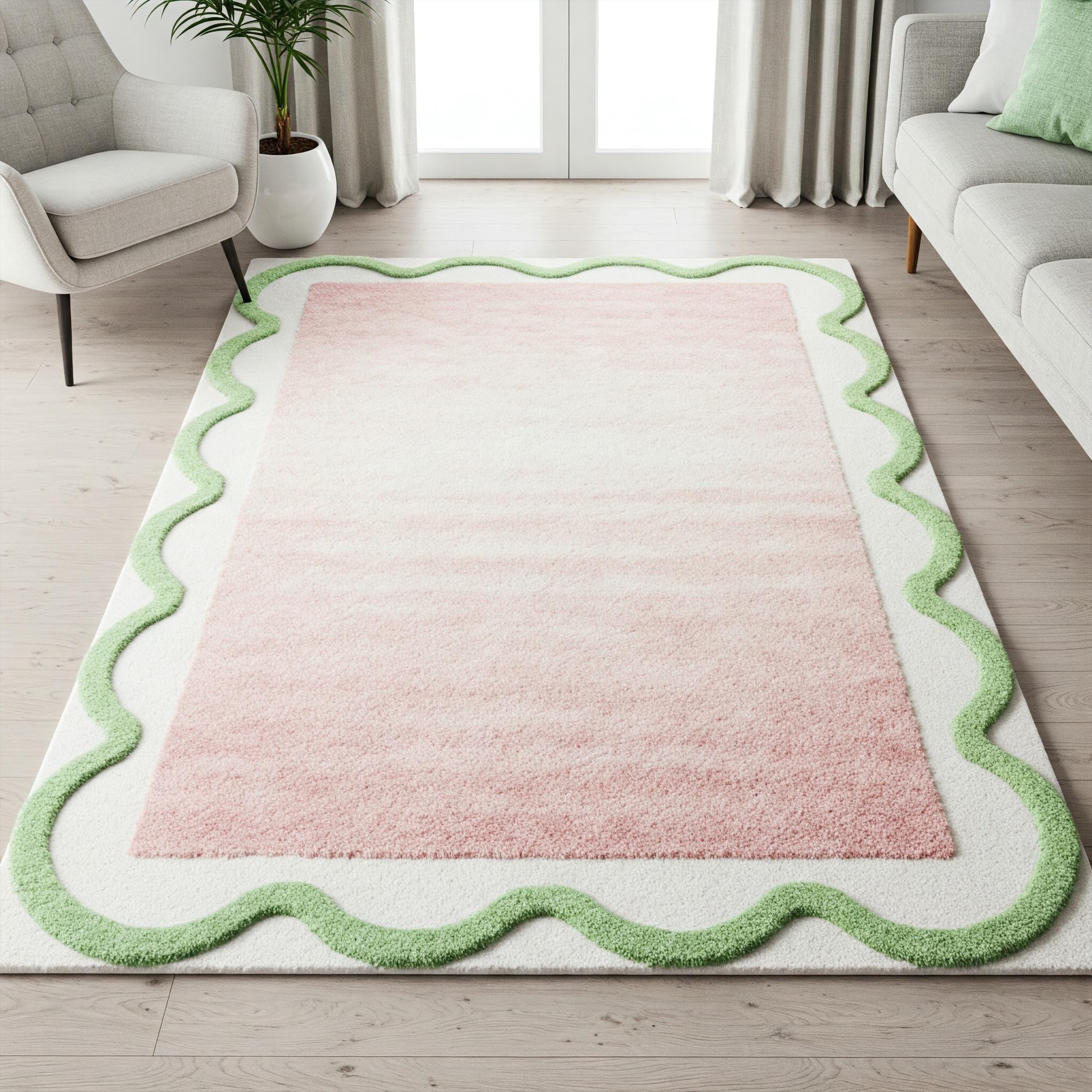 Wavy Small Rug Pink Green Wavy Wool Rug, Abstract Hand Tufted Custom Area Rugs - Etsy