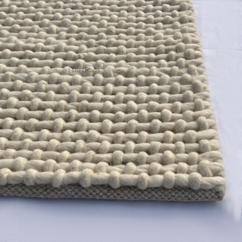 Bumpy Wool Rug Hand Knitted Chunky Wool Rug, off White Handmade Scandinavian Area Rugs ...