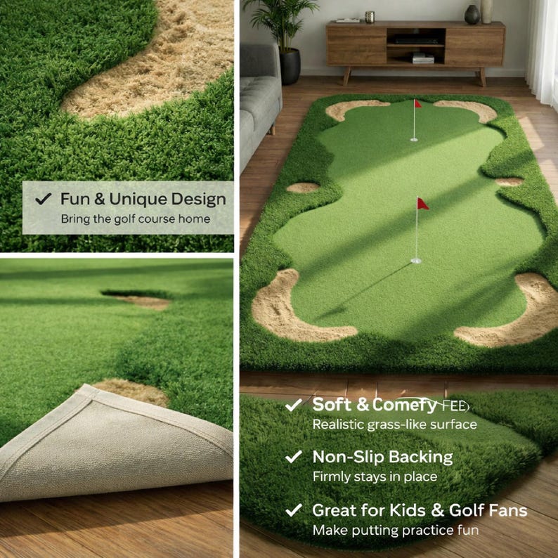 Golf Ramp Rug Green Grass Hand Tufted Rug, Modern Golf Course Wool Rugs for Living ...