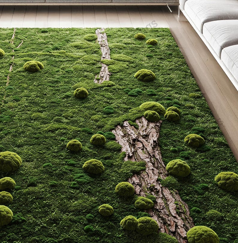 Moss Green Forest Wool Rug, Abstract Tufted Nature Area Rugs for Living ...
