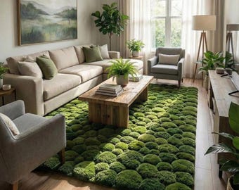 Hand Tufted Moss Ball Rug, Green Abstract Forest Floor Area Rugs for Living Room, Nature Inspired Nursery Rug