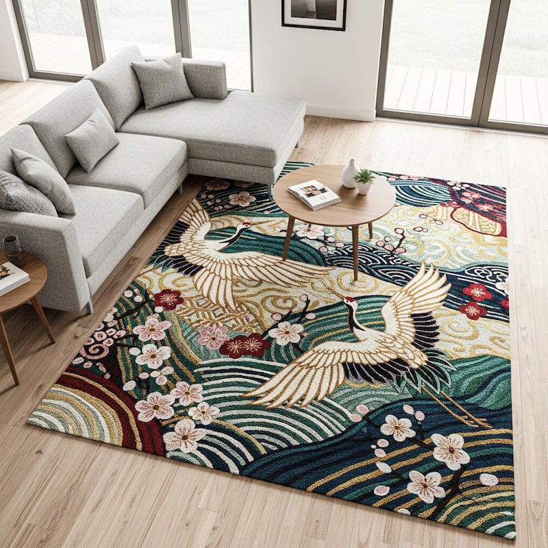 Japanese Crane Area Rug - Etsy