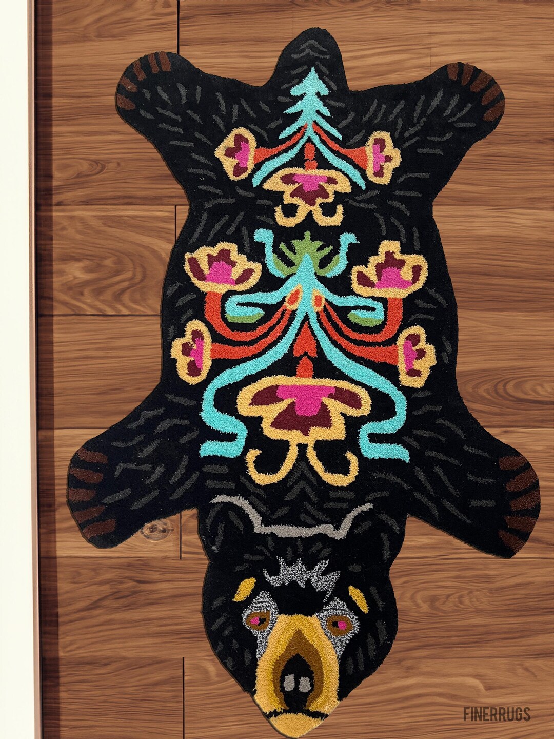 Bear Ruf Black Polar Bear Rug, Hand Tufted Animal Wool Rugs for Living Room ...