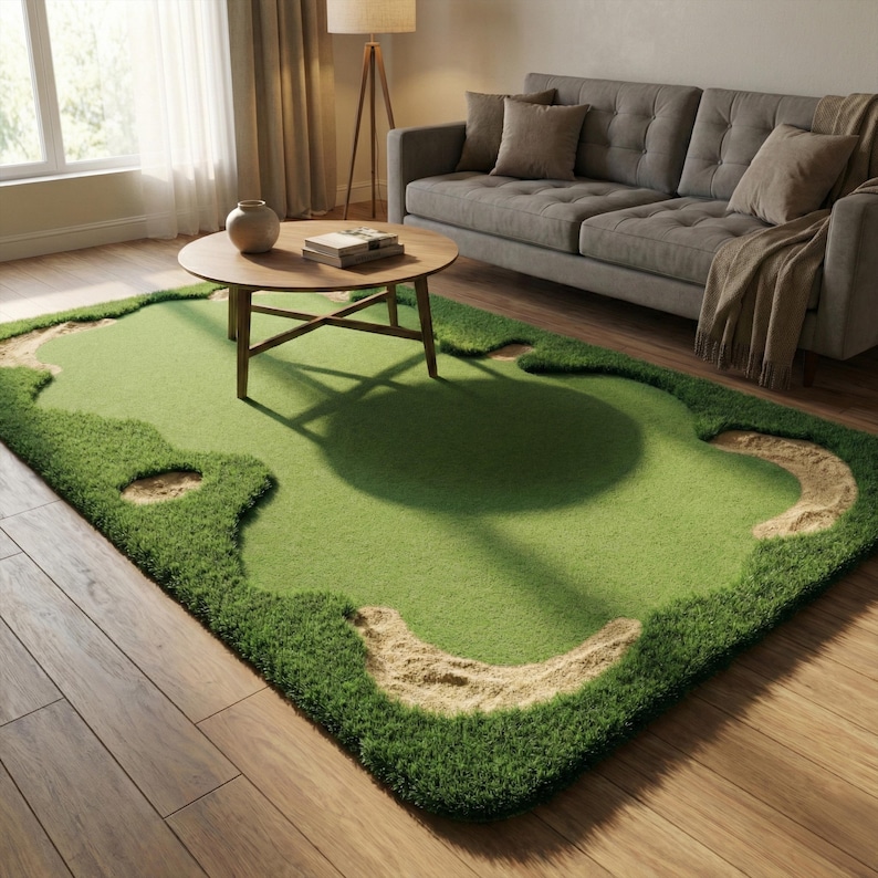 Golf Ramp Rug Green Grass Hand Tufted Rug, Modern Golf Course Wool Rugs for Living ...