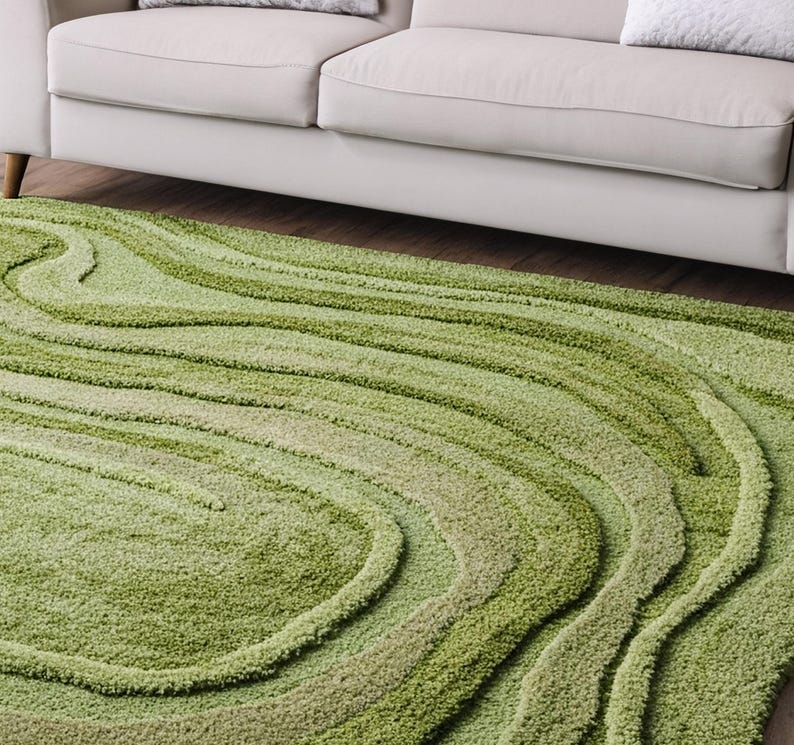 Funky Green Rug Green Irregular Abstract Wool Rug, Hand Tufted Modern Area Rugs for ...