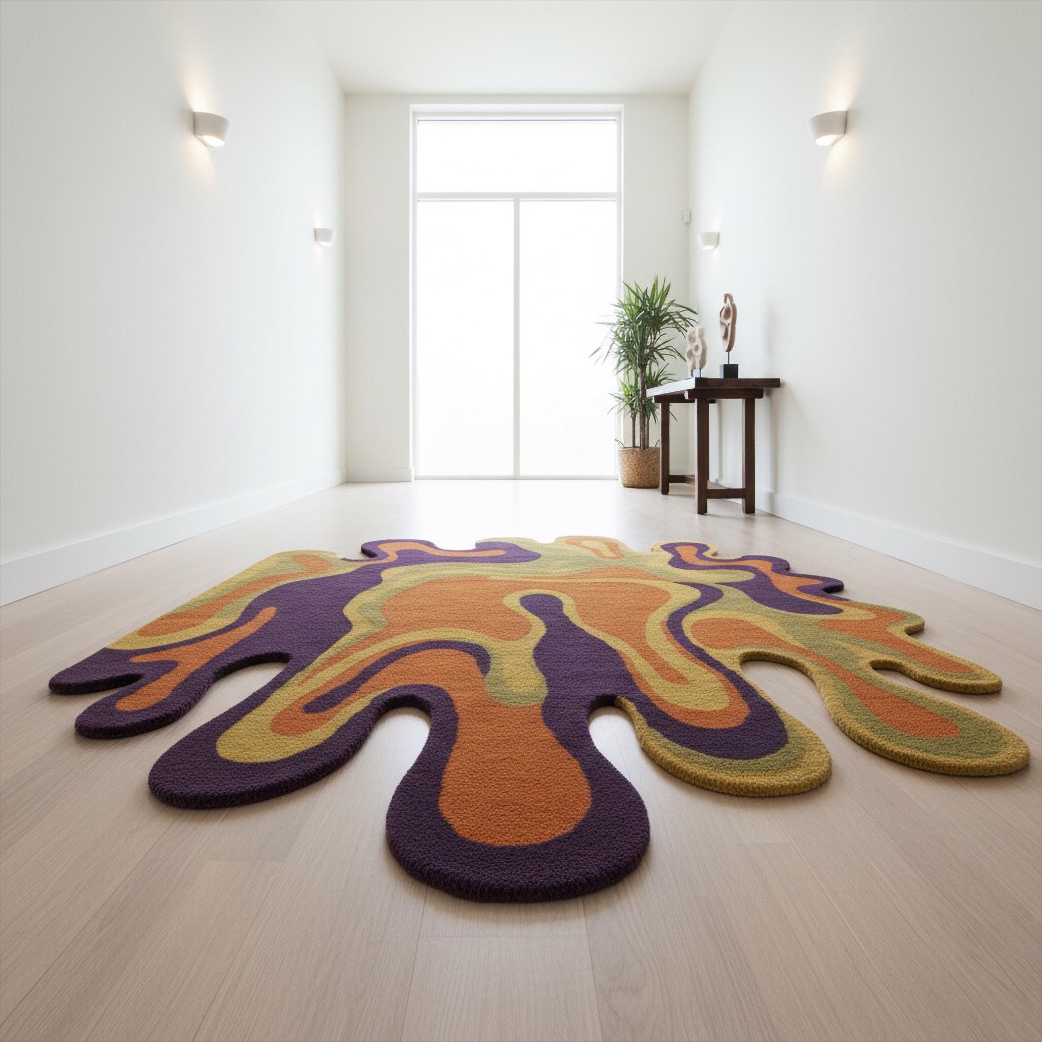 Undulating Small Rugs Colorful Irregular Hand Tufted Wool Rug, Abstract Melting Custom Area ...