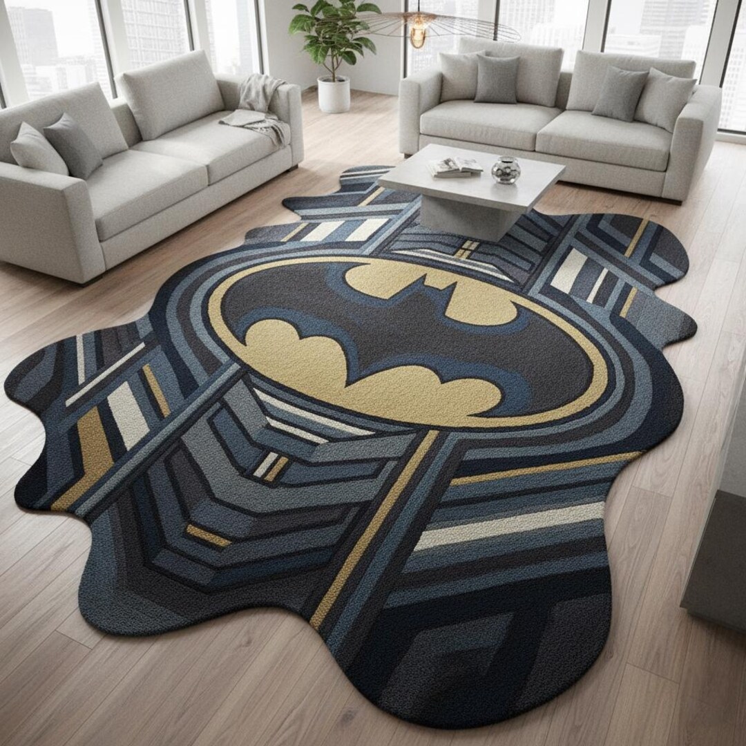 The Batman Riddler Rug Grey Gold Batman Hand Tufted Rug, Irregular Geometric Wool Area Rug - Etsy