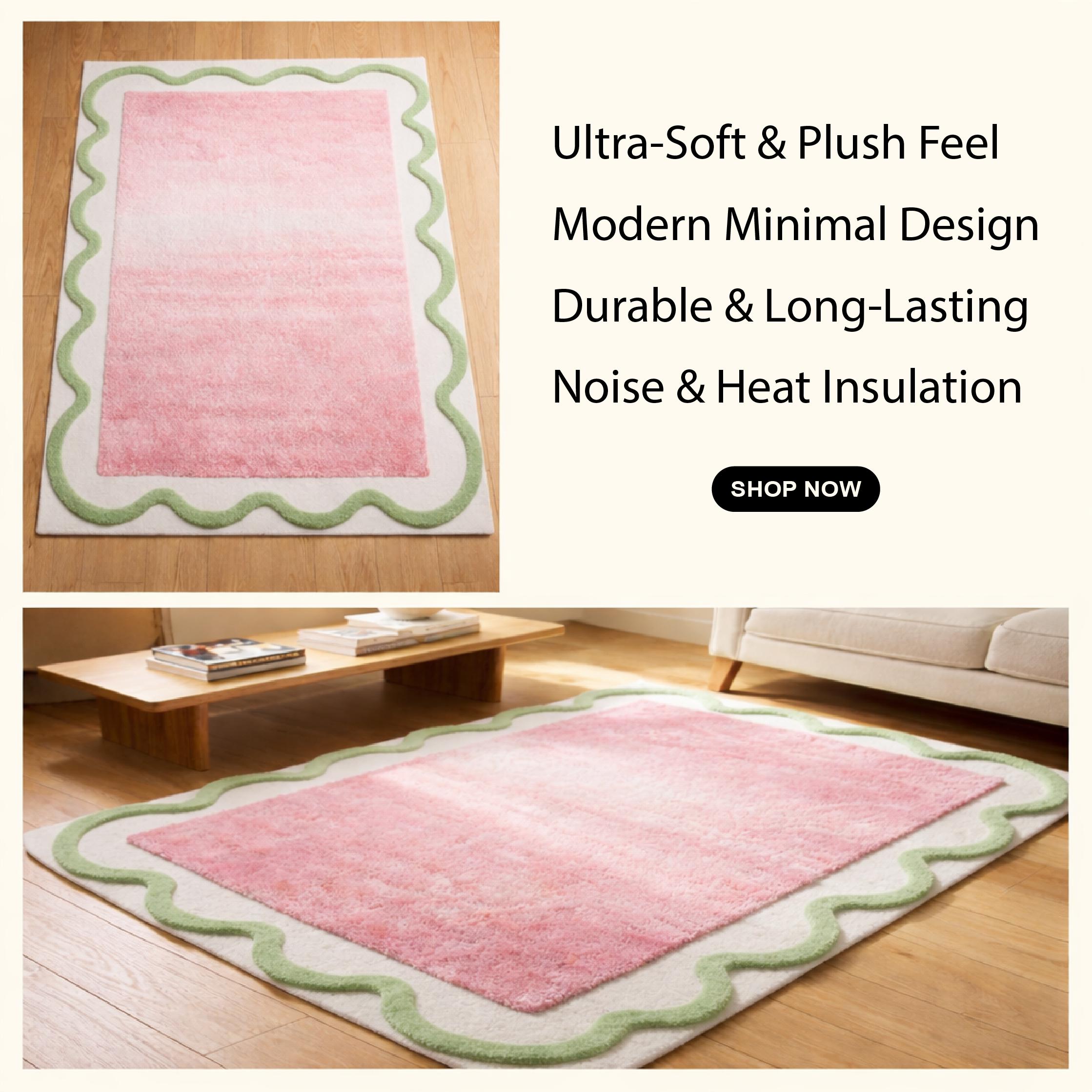 Pink And Green Shell Rug Pink Green Wavy Wool Rug, Abstract Hand Tufted Custom Area Rugs - Etsy