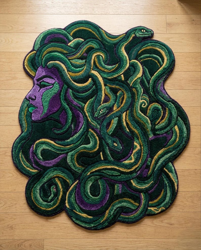 Medusa Snake Tufted Wool Rug, 3D Irregular Purple Green Custom Area ...