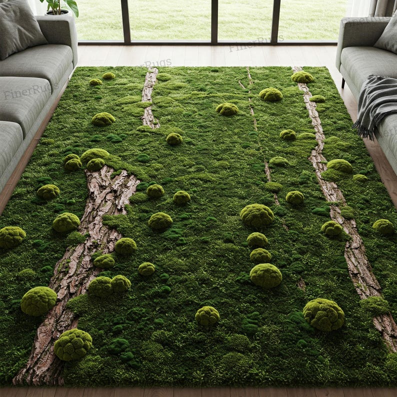 Forest Throw Rug Moss Green Forest Wool Rug, Abstract Tufted Nature Area Rugs for Living ...
