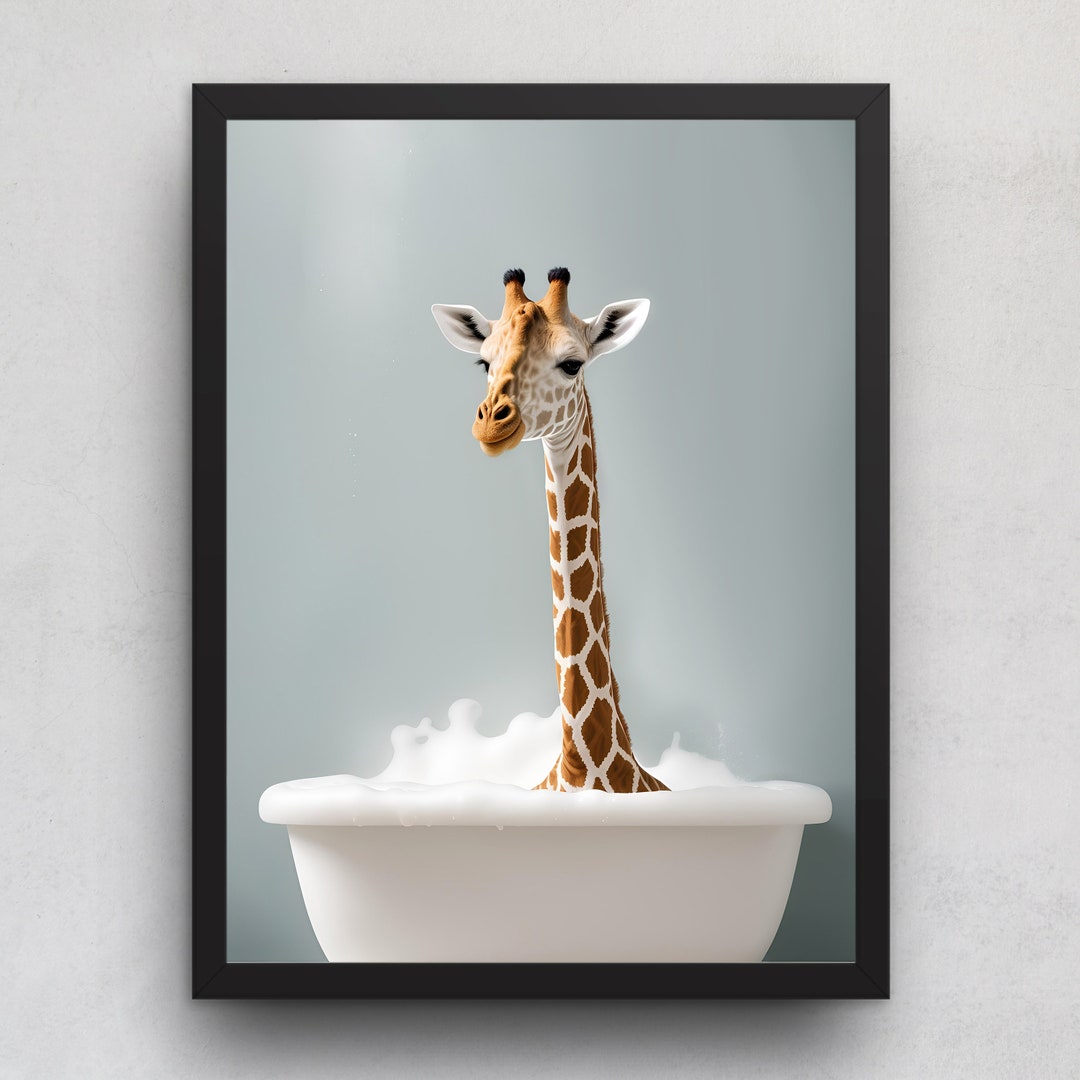 Poster Fun Animal Bathroom Wall Art Poster Giraffe Takes a Etsy