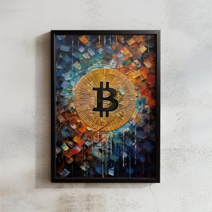 Digital Bitcoin Poster, Cryptocurrency Wall Art, Pop Art & Abstract BTC Print for Crypto Lovers, Instant Download